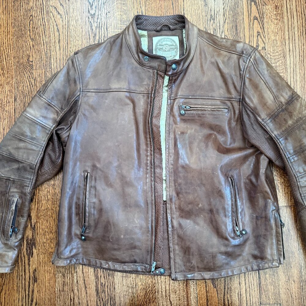 Roland Sands Design Leather Motorcycle Jacket Brown Size XXL Cafe Racer Style